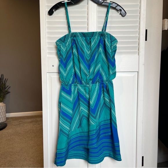 EXPRESS Scarf Print Tube Dress - Green & Blue - Picture 2 of 9